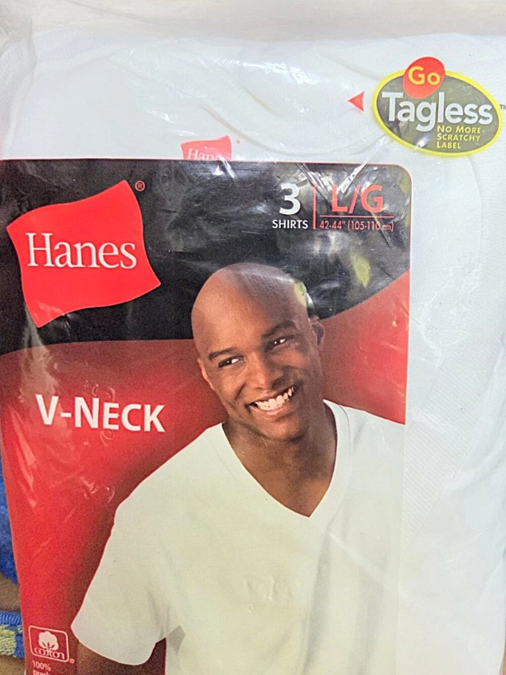 Hanes T-Shirts LARGE 42-44 White 100% Cotton 3pk Tagless V Neck VINTAGE 2004 NEW